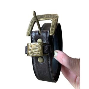 Brown PVC Leather Belt Brass Textured Buckle with 5 Holes Size 8 - C4